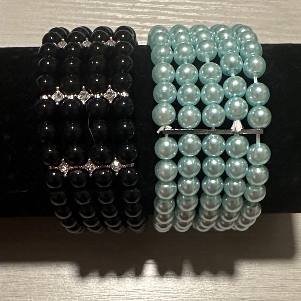 Elegant Black and Blue Beaded Bracelet Set